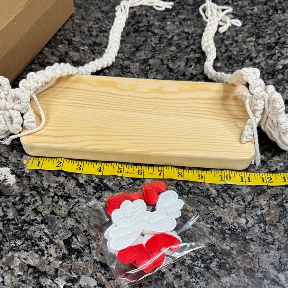 Boho Wood Shelf with Cream Macrame Tassels NEW in box - Picture 5 of 10